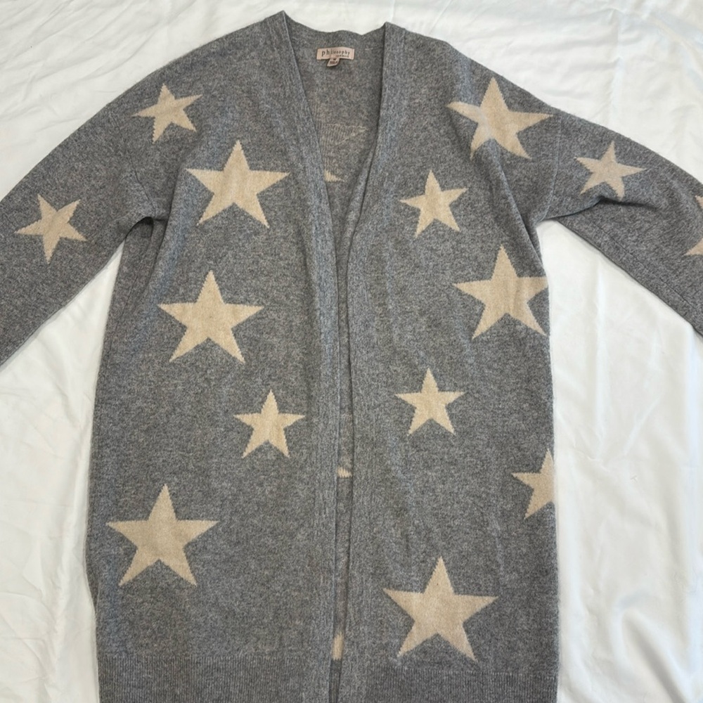 Philosophy 100% Cashmere Cardigan Star Pattern Women Size M